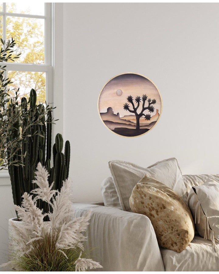 Joshua Tree Southwest Desert Landscape Round Wood Wall Art - Vintage Adventures, LLC
