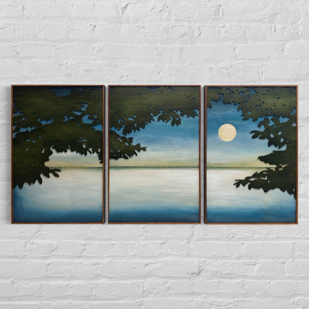 Lake Landscape Trees Wood Wall Art | 3D Framed Wooden Wall Hanging | Boho 3 Piece Lake Landscape Wall Art for Home Décor - Vintage Adventures