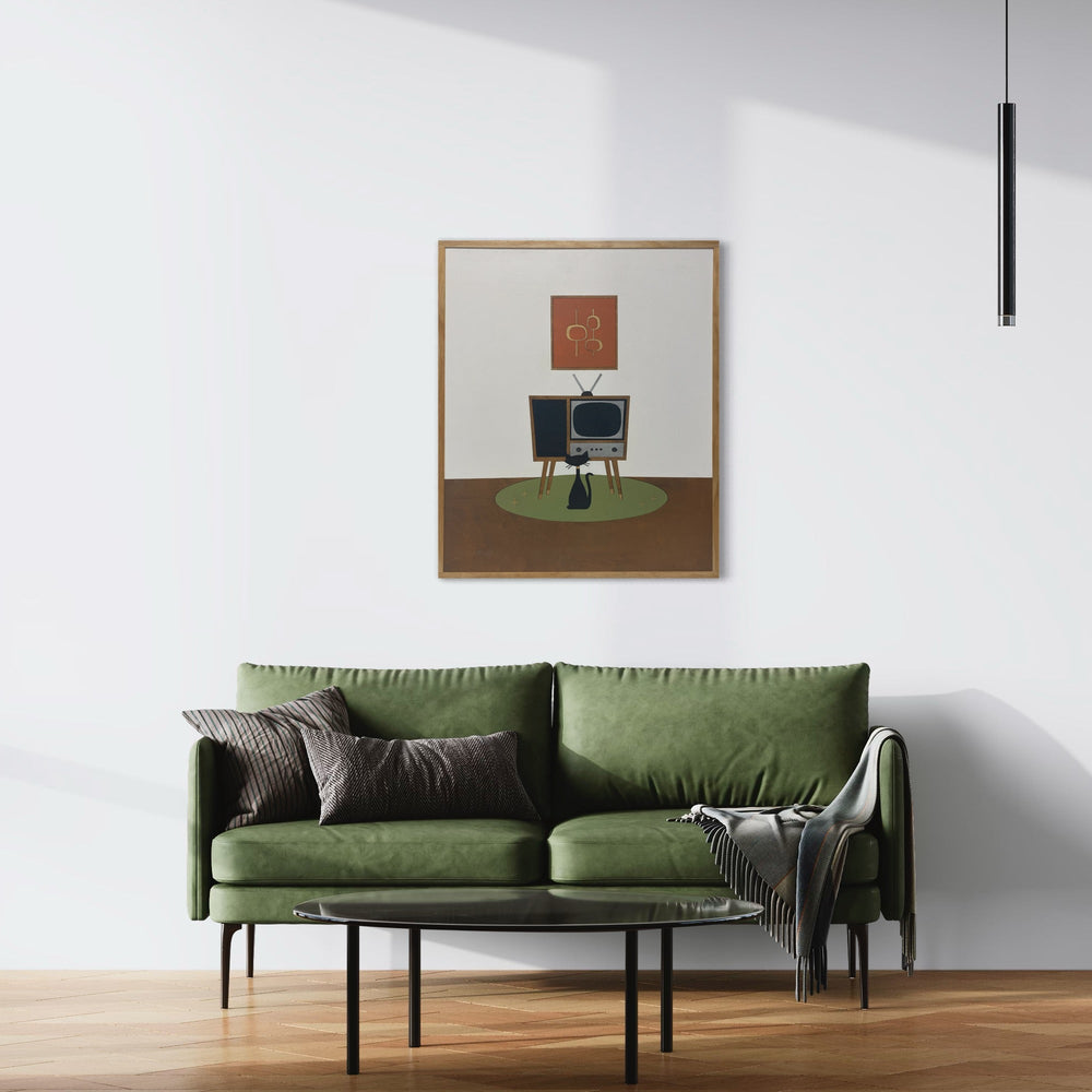 Mid Century Modern Atomic Cat Living Room TV Scene Wood Wall Art - Vintage Adventures