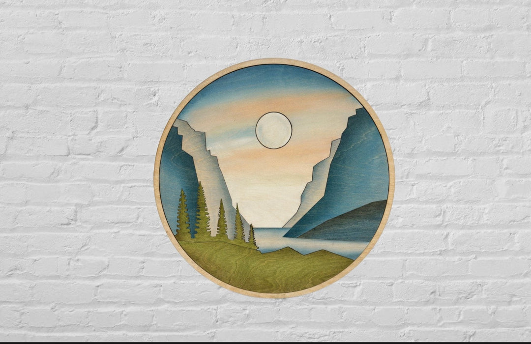 Mountain Stream and Lake Round Wood Wall Art - Vintage Adventures, LLC