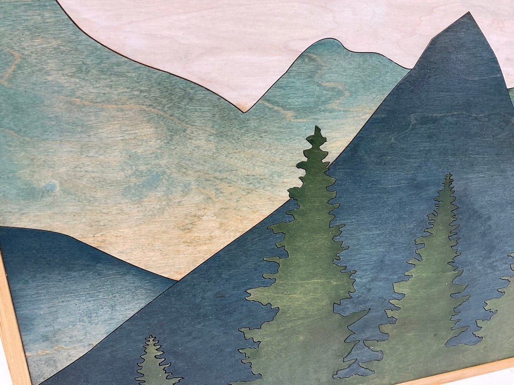Mountain Sun Landscape Wood Wall Art Set | 2 piece Set Mountain Wood Wall Art | Mountain Landscape Wall Art for Home Décor - Vintage Adventures