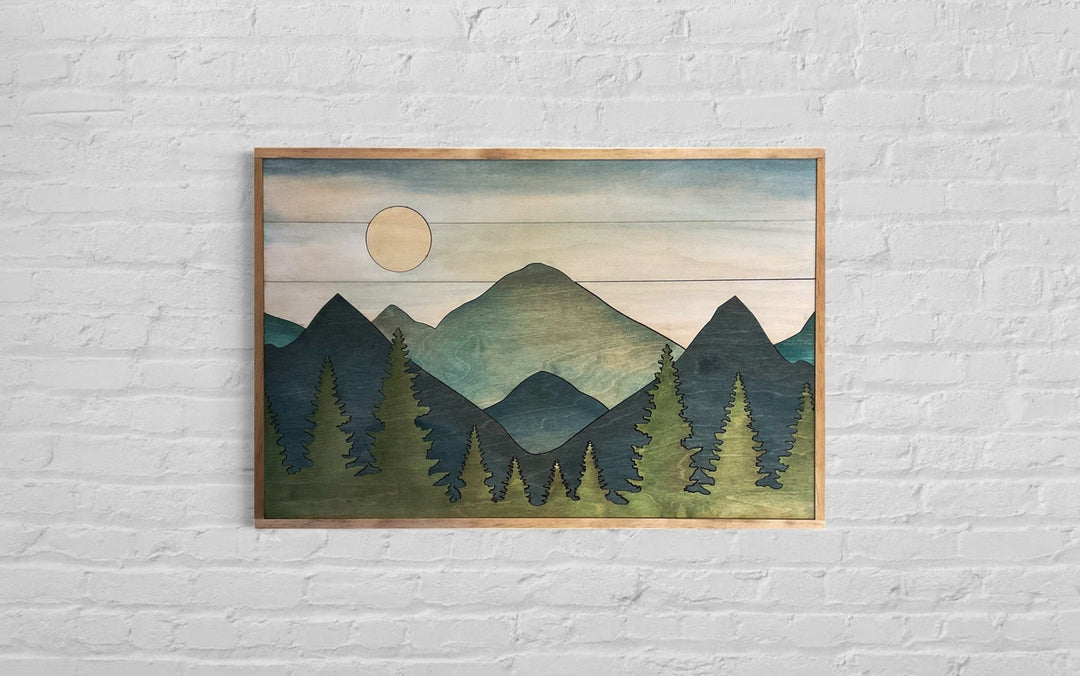 Mountain Wood Wood Wall Art | Boho Mountain and Forest Landscape | Laser Cut Wall Art - Vintage Adventures