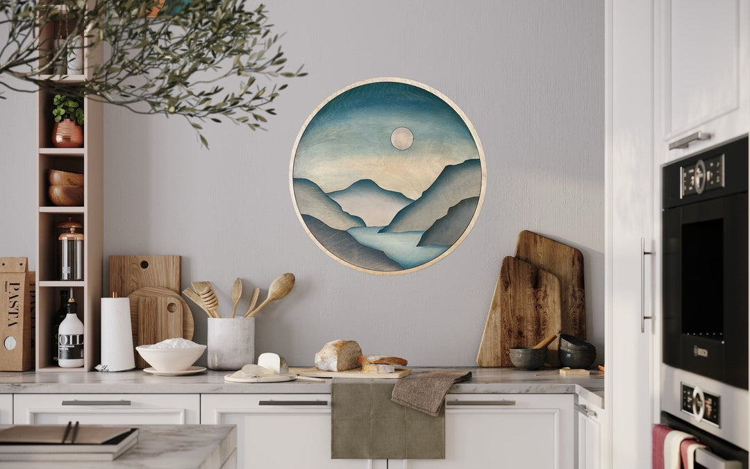 Nordic Mountain Sunlight Sky Round Wood Wall Art - Vintage Adventures, LLC