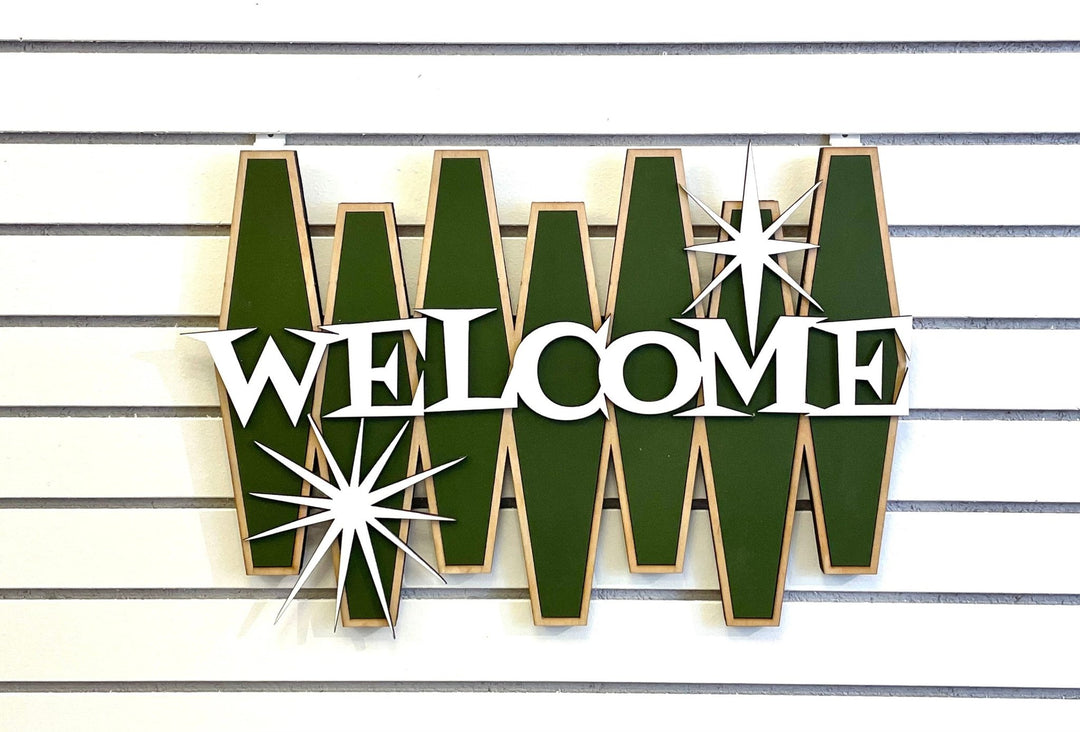 Olive Green Mid Century Modern Welcome Sign - Vintage Adventures, LLC