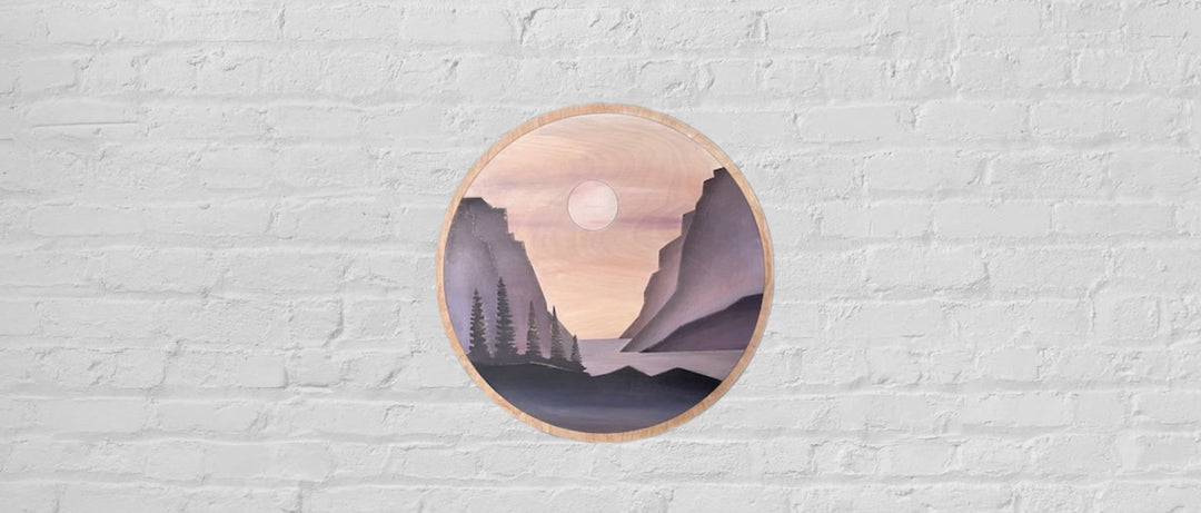 Purple Mountain Valley Landscape Round Wood Wall Art - Vintage Adventures, LLC