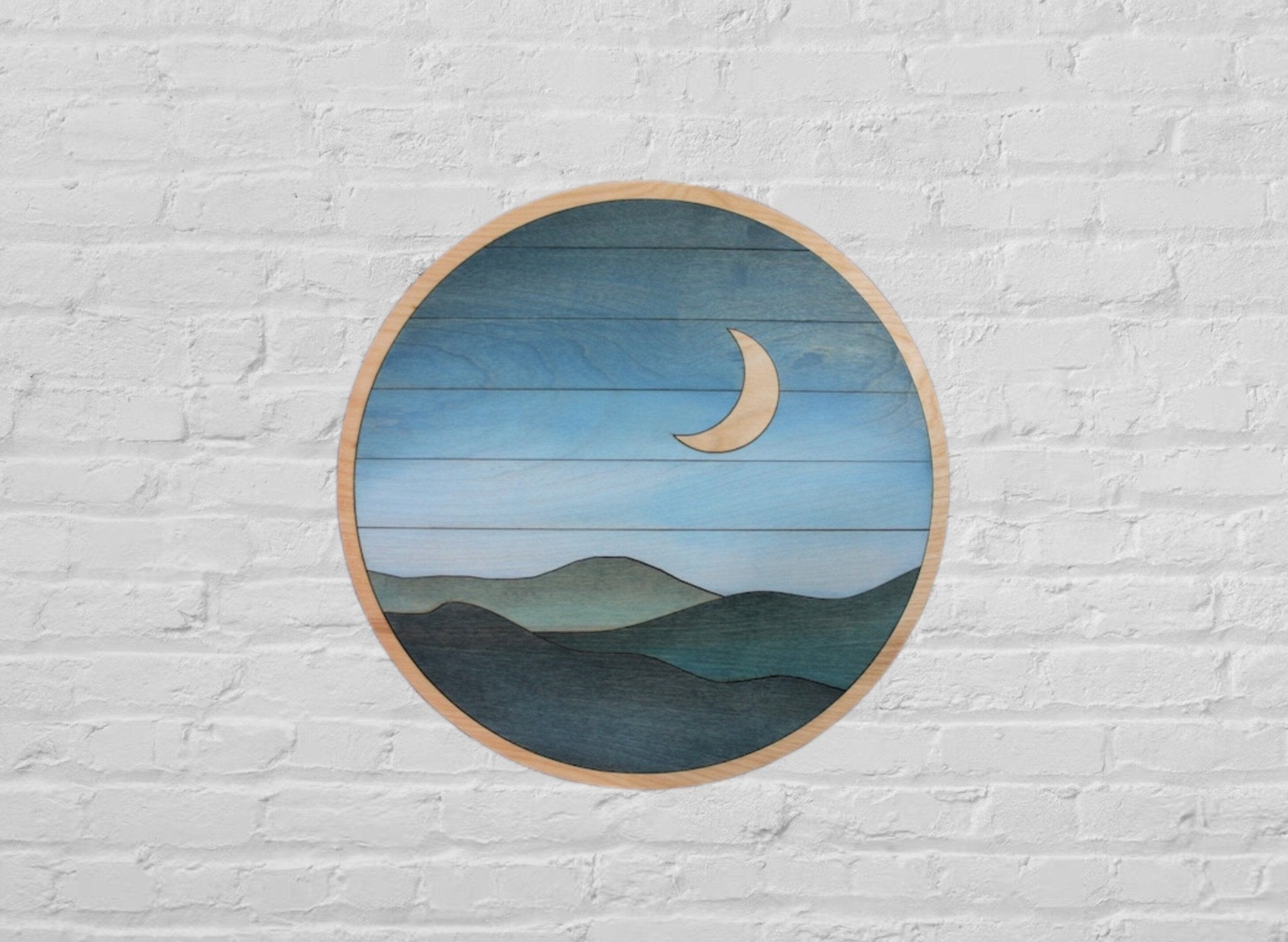 Round Moon Design Round Moon Mountain Wood Wall Art | Boho Circle Wall Hanging | Wooden ...