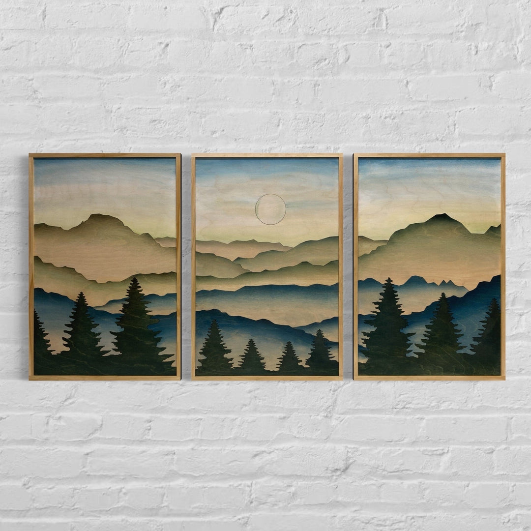 Smokey Mountain Landscape Wood Wall Art | 3-Piece Framed Tennessee Wooden Wall Hanging | Mountain Cabin Wall Art for Home Décor - Vintage Adventures