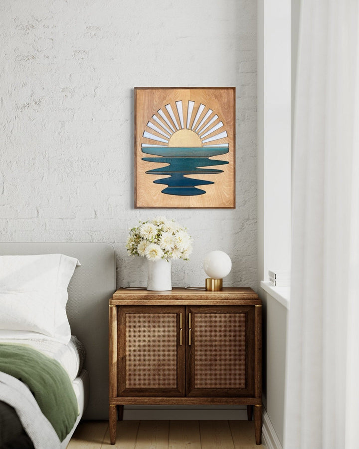 Sunshine Over Water Laser Cut Woo Wall Art Piece - Vintage Adventures, LLC