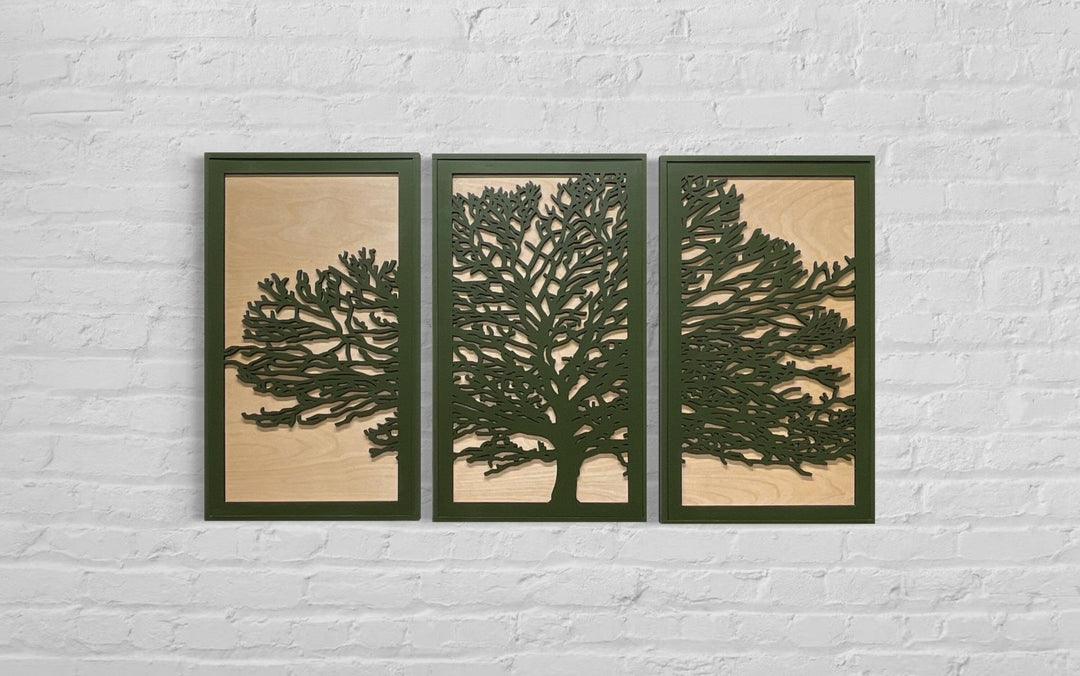 Tree Wood Wall Art | Black Modern Tree of Life Wall Hanging | 3-Piece Laser Cut Wall Set for living room - Vintage Adventures